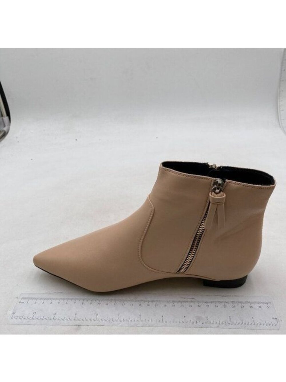 XYD Beige Pointed Closed Toe Flats Ankle Boots Low Heel Boot Office Dress Shoe